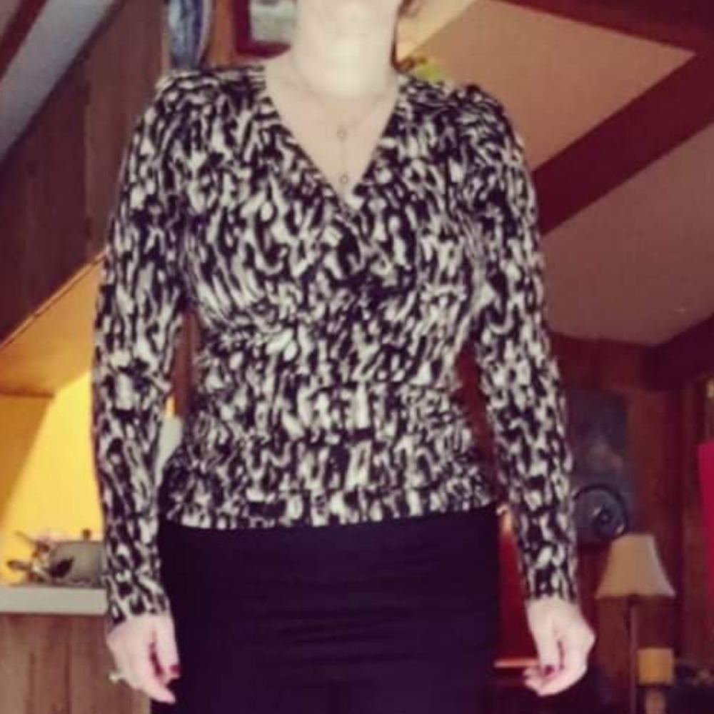 Cabi Style #131 Leopard Print Wrap Front Knit Top - image 1